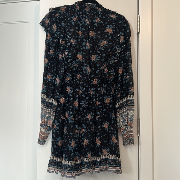 Ulla Johnson Womens Vivian Dress Floral Ruffle Neck Smocked Sleeve Black Size 2 - Picture 7 of 9